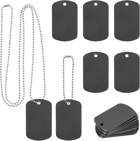 MECCANIXITY Blank Dog Tags Rectangle Blank Aluminum Blank Keychains Two Size Length Ball Steel Chains Metal Personalized Pet Tags with Hanging Hole for DIY Crafts Black, 50 Set in Saudi Arabia