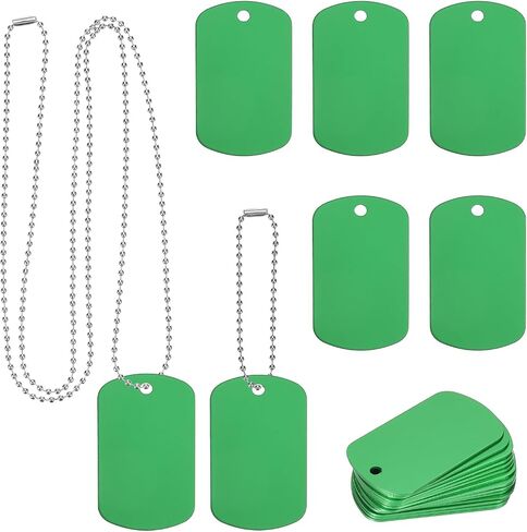 MECCANIXITY Blank Dog Tags Rectangle Blank Aluminum Blank Keychains Two Size Length Ball Steel Chains Metal Personalized Pet Tags with Hanging Hole for DIY Crafts Black, 50 Set in Saudi Arabia
