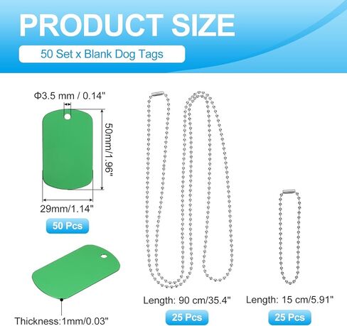 MECCANIXITY Blank Dog Tags Rectangle Blank Aluminum Blank Keychains Two Size Length Ball Steel Chains Metal Personalized Pet Tags with Hanging Hole for DIY Crafts Black, 50 Set in Saudi Arabia