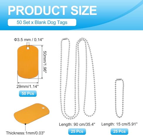 MECCANIXITY Blank Dog Tags Rectangle Blank Aluminum Blank Keychains Two Size Length Ball Steel Chains Metal Personalized Pet Tags with Hanging Hole for DIY Crafts Black, 50 Set in Saudi Arabia
