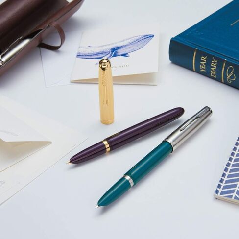 Parker 51 Fountain Pen | Deluxe Plum Barrel with Gold Trim | Fine 18k Gold Nib with Black Ink Cartridge | Gift Box in Kuwait