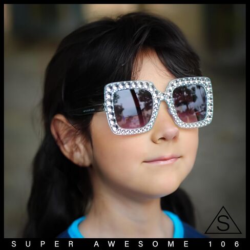 SA106 Kids Size Girls Bling Concave Engraving Iced Out Rectangular Butterfly Sunglasses in Kuwait