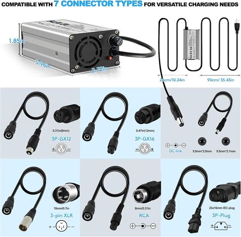 54.6V 2A Charger for 48V Lithium-ion Battery ebike Charger Electric Bike Charger Electric Scooter Charger Hoverboard Charger Universal Replacement Charger with 7 Connectors in Saudi Arabia