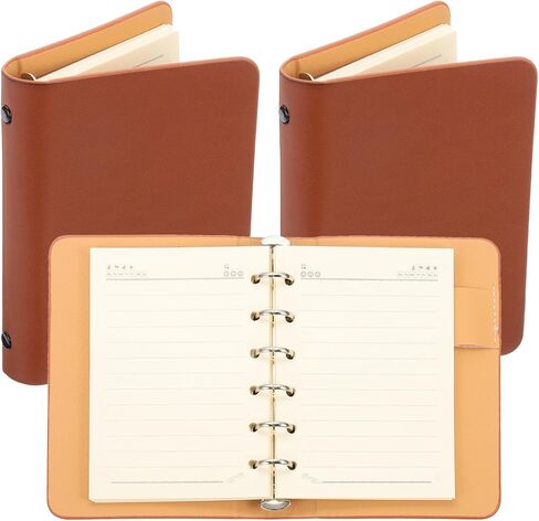 PATIKIL 6 Ring Binder Cover, 2 Pack A7 Leather Notebook Binder Mini Refillable Loose Leaf Personal Planner with 50 Sheets Line Paper, Brown in Saudi Arabia