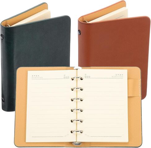 PATIKIL 6 Ring Binder Cover, 2 Pack A7 Leather Notebook Binder Mini Refillable Loose Leaf Personal Planner with 50 Sheets Line Paper, Brown in Saudi Arabia