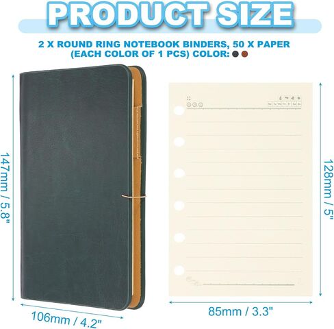 PATIKIL 6 Ring Binder Cover, 2 Pack A7 Leather Notebook Binder Mini Refillable Loose Leaf Personal Planner with 50 Sheets Line Paper, Brown in Saudi Arabia