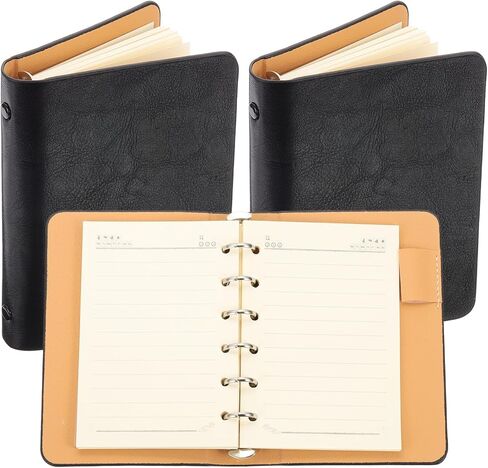 PATIKIL 6 Ring Binder Cover, 2 Pack A7 Leather Notebook Binder Mini Refillable Loose Leaf Personal Planner with 50 Sheets Line Paper, Brown in Saudi Arabia