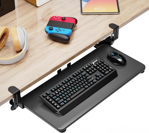 Large Keyboard Tray That Slides Out from Under The Desk, Pull Out with Adjustable C-clamp, 25.6 x 11.8 Inch Computer Keyboard Drawer Mouse Tray for Typing, Black in Saudi Arabia