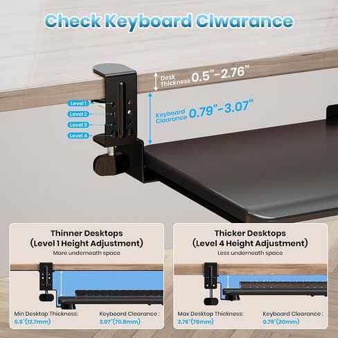 Large Keyboard Tray That Slides Out from Under The Desk, Pull Out with Adjustable C-clamp, 25.6 x 11.8 Inch Computer Keyboard Drawer Mouse Tray for Typing, Black in Saudi Arabia