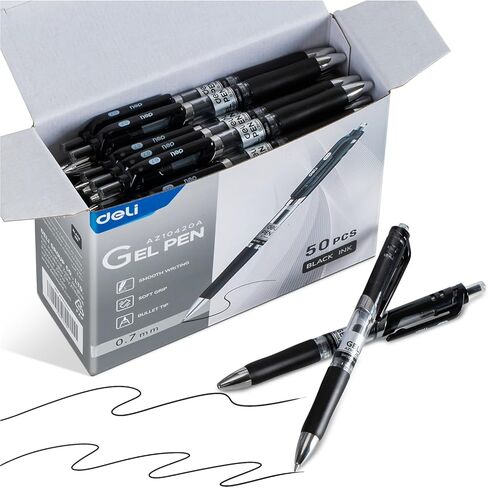 deli Gel Pens, 36 Pcs Retractable Black Ink, 12 Pens with 24 Refills，Medium Point Pen 0.7mm, Smooth Writing, Fast Dry, No Bleed for Journaling Note Taking, Home School Office Supplies in Saudi Arabia