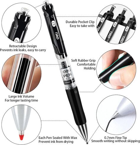 deli Gel Pens, 36 Pcs Retractable Black Ink, 12 Pens with 24 Refills，Medium Point Pen 0.7mm, Smooth Writing, Fast Dry, No Bleed for Journaling Note Taking, Home School Office Supplies in Saudi Arabia