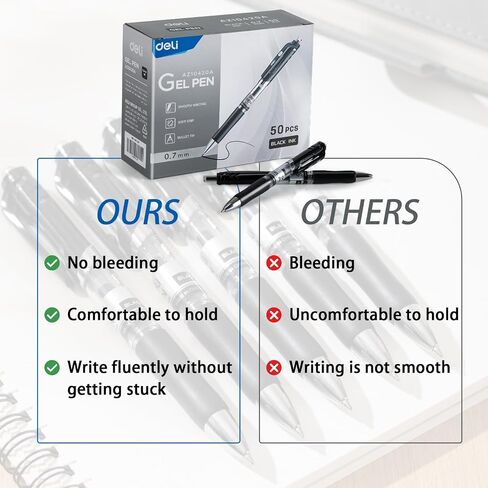 deli Gel Pens, 36 Pcs Retractable Black Ink, 12 Pens with 24 Refills，Medium Point Pen 0.7mm, Smooth Writing, Fast Dry, No Bleed for Journaling Note Taking, Home School Office Supplies in Saudi Arabia