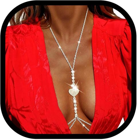 Bounzhi Sexy Rhinestone Body Chain Crossover Bra Crystal Body Jewelry Bikini Beach Body Necklace for Women and Girls in Kuwait