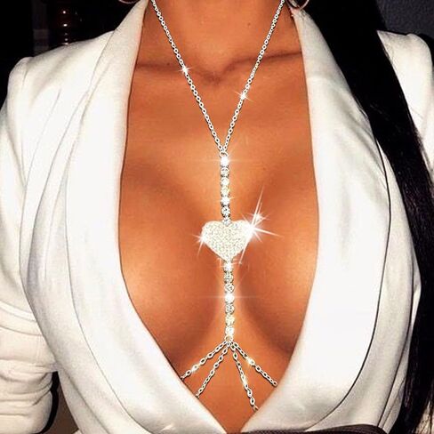 Bounzhi Sexy Rhinestone Body Chain Crossover Bra Crystal Body Jewelry Bikini Beach Body Necklace for Women and Girls in Kuwait