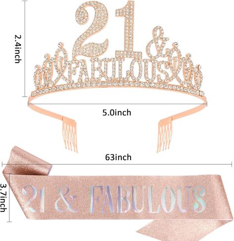 Rose Gold 21th Birthday Decorations for Girls, 21st Birthday Girl Decorations Set - 21st Birthday Sash and Crown for Gifts, Happy 21st Birthday Decorations Birthday Tiara for Girls in Kuwait