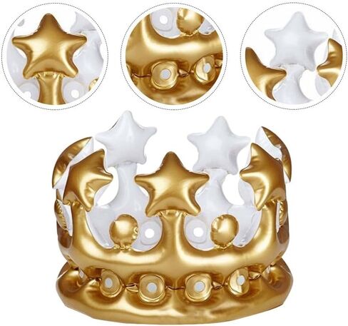 4 Pcs Inflatable Crown Carnival Costume King Costume Kid Crown Hairband Kids Golden Crown 1 Birthday in Kuwait