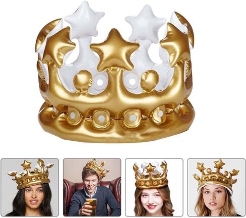 4 Pcs Inflatable Crown Carnival Costume King Costume Kid Crown Hairband Kids Golden Crown 1 Birthday in Kuwait