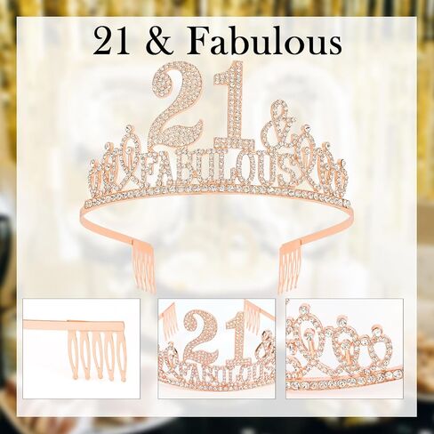Rose Gold 21th Birthday Decorations for Girls, 21st Birthday Girl Decorations Set - 21st Birthday Sash and Crown for Gifts, Happy 21st Birthday Decorations Birthday Tiara for Girls in Kuwait