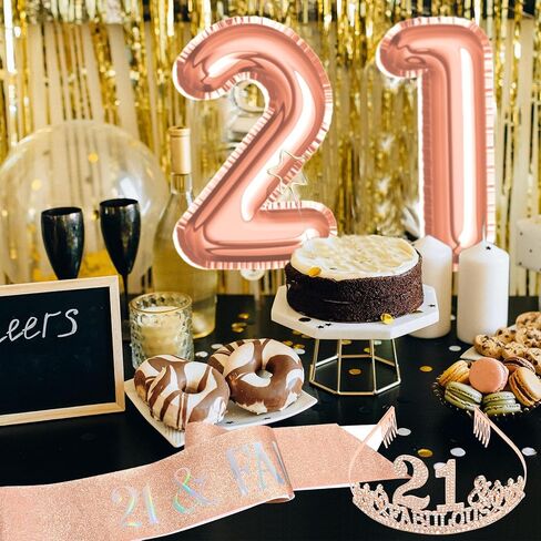 Rose Gold 21th Birthday Decorations for Girls, 21st Birthday Girl Decorations Set - 21st Birthday Sash and Crown for Gifts, Happy 21st Birthday Decorations Birthday Tiara for Girls in Kuwait