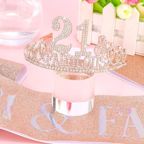 Rose Gold 21th Birthday Decorations for Girls, 21st Birthday Girl Decorations Set - 21st Birthday Sash and Crown for Gifts, Happy 21st Birthday Decorations Birthday Tiara for Girls in Kuwait