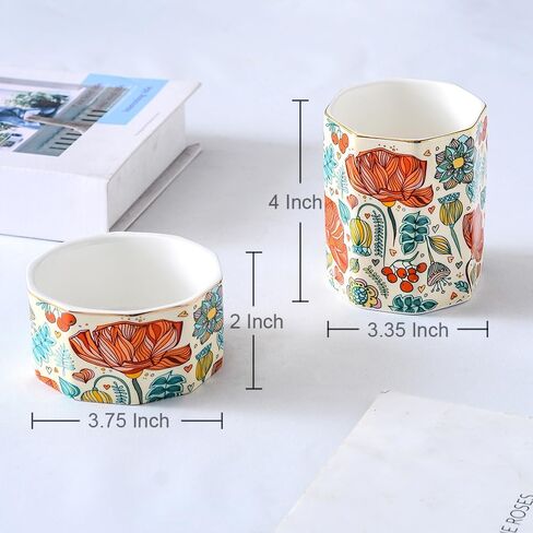 Desk Organizer Set of 2 For Office, Pen Holder and Paper Clip Holder, Ceramic Cute Pencil Cup for Desk, Paper Clip Dispenser for Desktop, Makeup Brush Holder, Ideal Gifts for Women, Mom (Flower) in Saudi Arabia
