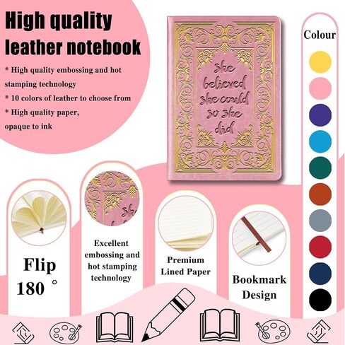 Inspirational Gifts for Women She Believed She Could So She Did Leather Notebook,Green A5 Lined Leather Journal Notebook,200 Pages 100 Gsm Hardcover Executive Notebooks for Sister Friends Bestie (Green) in Saudi Arabia