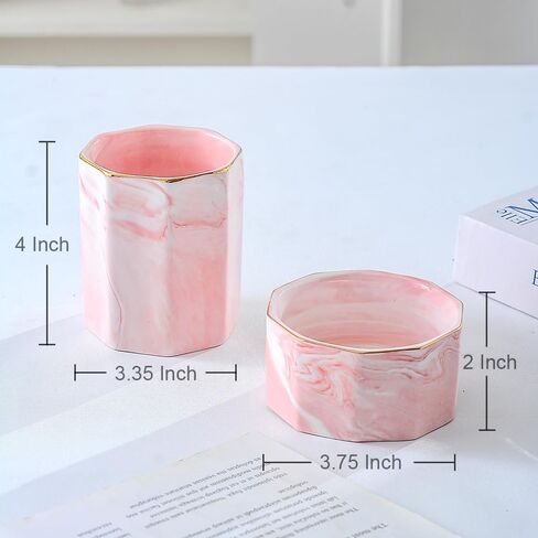 Desk Organizer Set of 2 For Office, Pen Holder and Paper Clip Holder, Ceramic Cute Pencil Cup for Desk, Paper Clip Dispenser for Desktop, Makeup Brush Holder, Ideal Gifts for Women, Mom (Flower) in Saudi Arabia