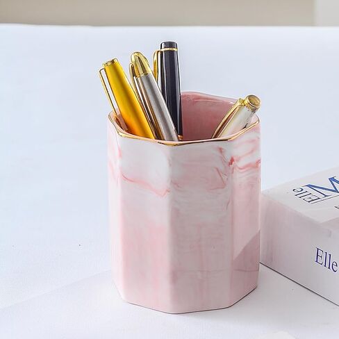 Desk Organizer Set of 2 For Office, Pen Holder and Paper Clip Holder, Ceramic Cute Pencil Cup for Desk, Paper Clip Dispenser for Desktop, Makeup Brush Holder, Ideal Gifts for Women, Mom (Flower) in Saudi Arabia