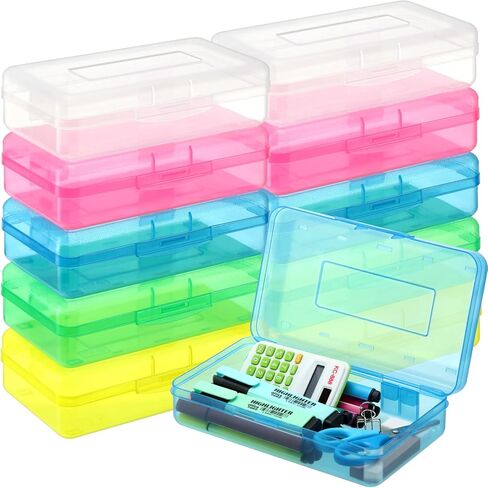 10 Pcs Plastic Pencil Boxes Bulk Clear Large Capacity Pencil Cases with Snap Tight Lid, Crayon Box Storage Organizer Containers for School Office Supplies Student Adult Multi Purpose (Multicolored) in Saudi Arabia