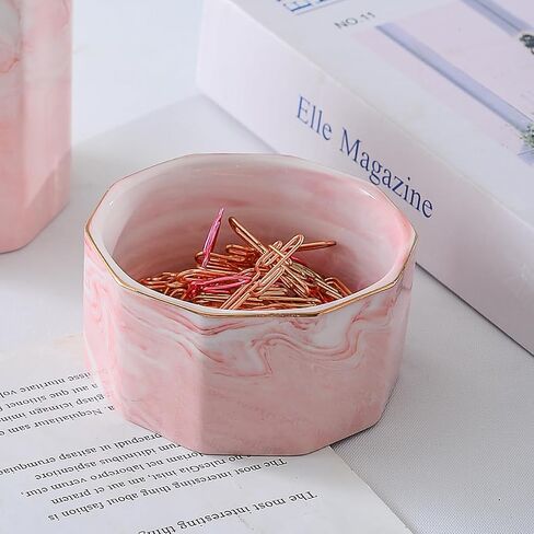 Desk Organizer Set of 2 For Office, Pen Holder and Paper Clip Holder, Ceramic Cute Pencil Cup for Desk, Paper Clip Dispenser for Desktop, Makeup Brush Holder, Ideal Gifts for Women, Mom (Flower) in Saudi Arabia