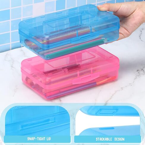 10 Pcs Plastic Pencil Boxes Bulk Clear Large Capacity Pencil Cases with Snap Tight Lid, Crayon Box Storage Organizer Containers for School Office Supplies Student Adult Multi Purpose (Multicolored) in Saudi Arabia