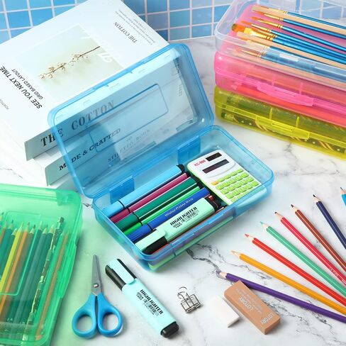 10 Pcs Plastic Pencil Boxes Bulk Clear Large Capacity Pencil Cases with Snap Tight Lid, Crayon Box Storage Organizer Containers for School Office Supplies Student Adult Multi Purpose (Multicolored) in Saudi Arabia
