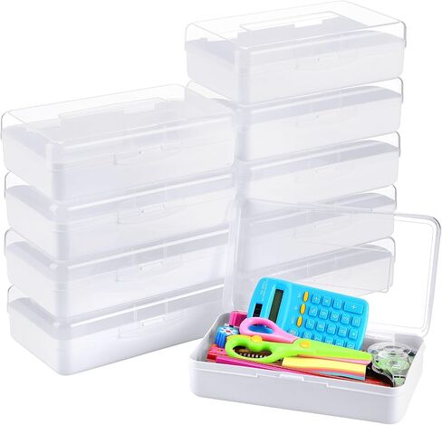 10 Pcs Plastic Pencil Boxes Bulk Clear Large Capacity Pencil Cases with Snap Tight Lid, Crayon Box Storage Organizer Containers for School Office Supplies Student Adult Multi Purpose (Multicolored) in Saudi Arabia