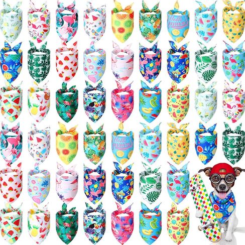 50 Pieces Summer Dog Bandanas Bulk Hawaiian Bandanas Bibs Triangle Dog Scarf Dog Kerchief Set Dog Bandanas with Fruit Leave Flamingo Patterns for Summer Pet Costume Accessories Decoration in Kuwait