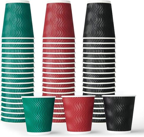 MUCHII 12 oz Paper Coffee Cups, 120 Count Multicolor Disposable Coffee Cups, Insulated Ripple Paper Hot Coffee Cups for Coffee Tea Hot Chocolate in Saudi Arabia