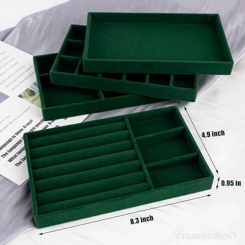 Framendino, 4 Pack Beige Velvet Jewelry Trays Stackable Organizer Drawer Inserts Container Display Case for Earrings Bracelets Necklace in Saudi Arabia