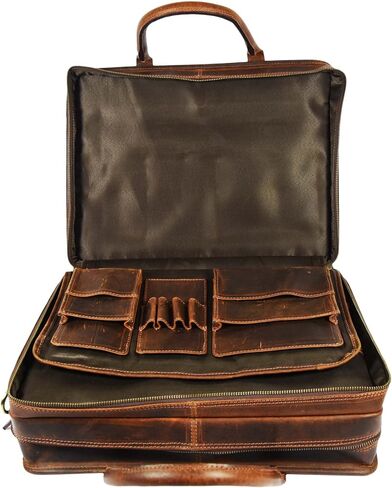 Buffalo Leather Briefcase - Hickory Brown, 17 Inch Laptop Bag with Adjustable Strap, Multi-Purpose Pockets, Durable & Stylish Design in Saudi Arabia