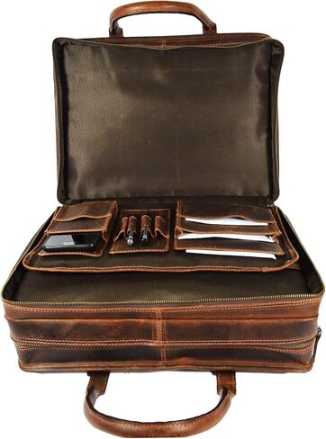 Buffalo Leather Briefcase - Hickory Brown, 17 Inch Laptop Bag with Adjustable Strap, Multi-Purpose Pockets, Durable & Stylish Design in Saudi Arabia