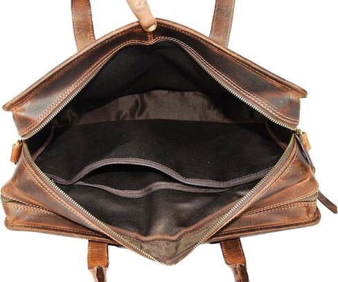 Buffalo Leather Briefcase - Hickory Brown, 17 Inch Laptop Bag with Adjustable Strap, Multi-Purpose Pockets, Durable & Stylish Design in Saudi Arabia