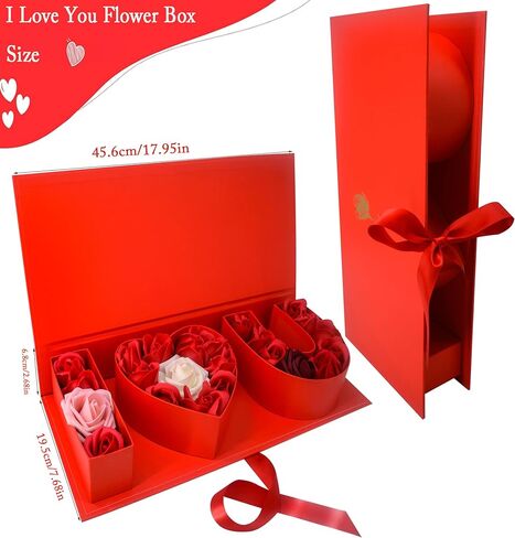 Valentines Day Flower Gift Box: "i Heart U" Letter Large Flower Boxes with Ribbon for Christmas, Wedding Party, Mothers Birthday Love Favors, Bridal Shower Chocolate Packaging, Rose Bouquet Present (black) in Kuwait