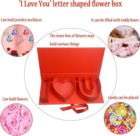 Valentines Day Flower Gift Box: "i Heart U" Letter Large Flower Boxes with Ribbon for Christmas, Wedding Party, Mothers Birthday Love Favors, Bridal Shower Chocolate Packaging, Rose Bouquet Present (black) in Kuwait