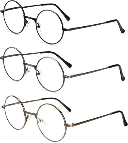 3 Pack Round Frame Reading Glasses Blue Light Blocking Reader Metal Full Frame Retro Glasses in Kuwait