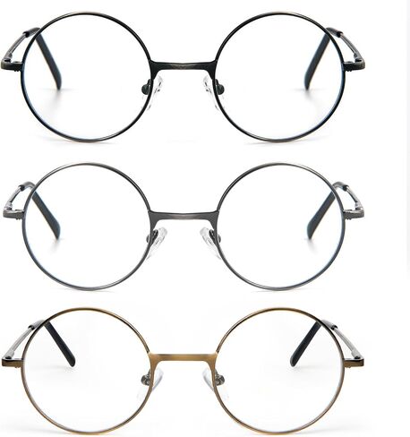 3 Pack Round Frame Reading Glasses Blue Light Blocking Reader Metal Full Frame Retro Glasses in Kuwait