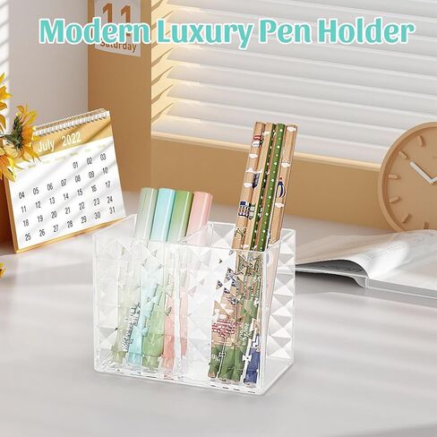 حامل القلم الأكريليك ، حامل فرشاة الماس المتلألئ الماسك ، حامل قلم رصاص حديث للمكتب ، منظم تخزين متعدد الوظائف للأوضاع للغرور ، سطح المكتب (3 مكعب) in Kuwait
