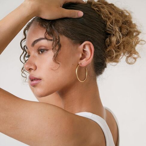 حلقات مفتوحة مكتنزة خفيفة الوزن مطلية بالذهب عيار 14 قيراط من كلارو كليفو | أقراط هوب ذهبية للنساء in Kuwait
