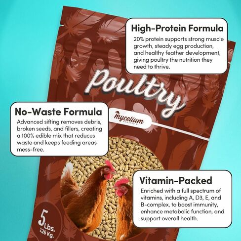 Mycelium Poultry Super Flock Food | High Protein Bird Food with Vitamins & Corn for Chicken, Turkey, Duck & Geese | Supports Growth, Egg Production, Feather & Immune Health | 5 lb Bag in Saudi Arabia