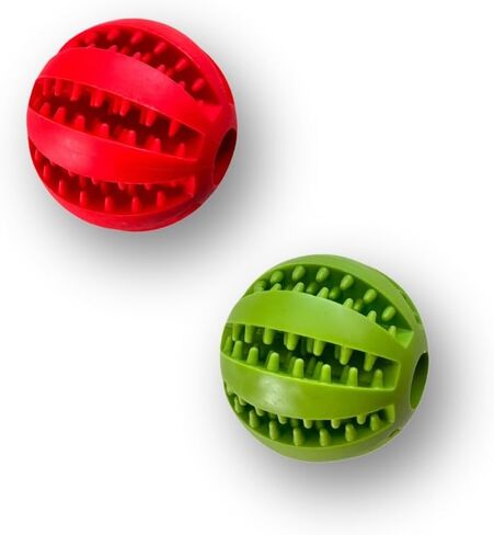 Treat Ball for Dogs, Pack of 2 Durable Dog Treat Ball for Teeth Cleaning & IQ Training, Dog Enrichment Non Toxic Chew Toys, Interactive Food Feeder Puppy Ball Toys (Blue - Yellow, 2 inches) in Saudi Arabia