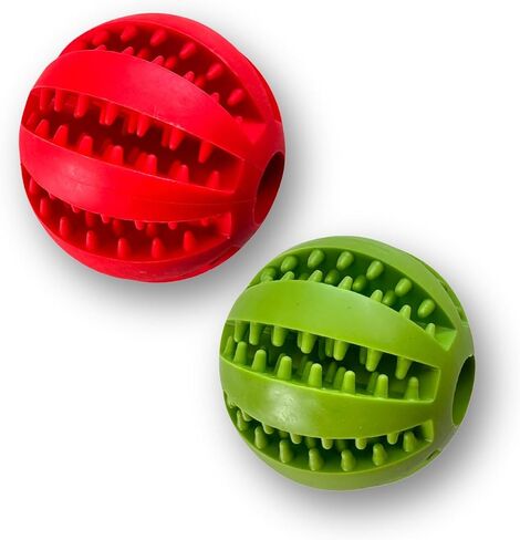 Treat Ball for Dogs, Pack of 2 Durable Dog Treat Ball for Teeth Cleaning & IQ Training, Dog Enrichment Non Toxic Chew Toys, Interactive Food Feeder Puppy Ball Toys (Blue - Yellow, 2 inches) in Saudi Arabia