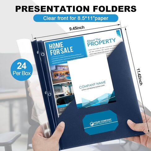 Teling 24 Pcs Clear Report Cover with 3 Prongs, Plastic Report Presentation Folders 90 Sheet Capacity Resume Document Covers for School Office(Navy Blue) in Kuwait
