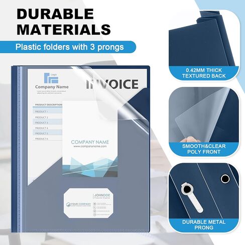Teling 24 Pcs Clear Report Cover with 3 Prongs, Plastic Report Presentation Folders 90 Sheet Capacity Resume Document Covers for School Office(Navy Blue) in Kuwait